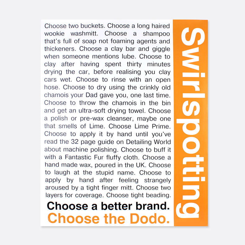Swirlspotting Dodo Juice detailing poster - A2 size OFFER